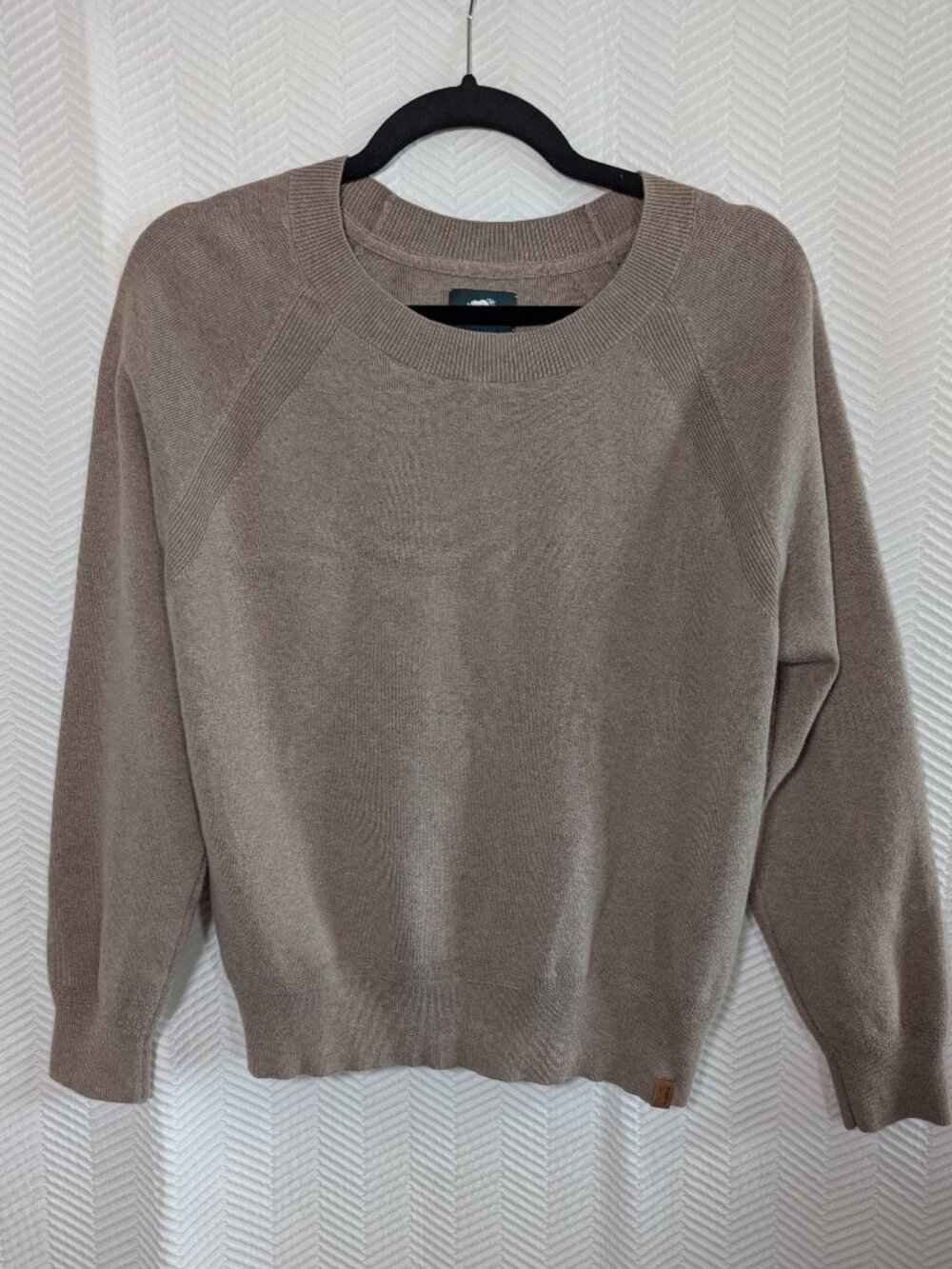 Roots Crewneck Sweater Cotton Cashmere Blend Pullover Neutral Beige Medium